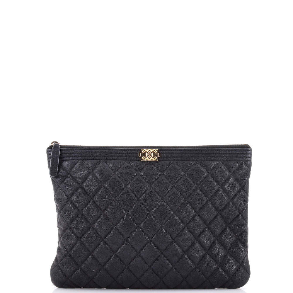 Chanel Medium Boy O Case Clutch Quilted Caviar